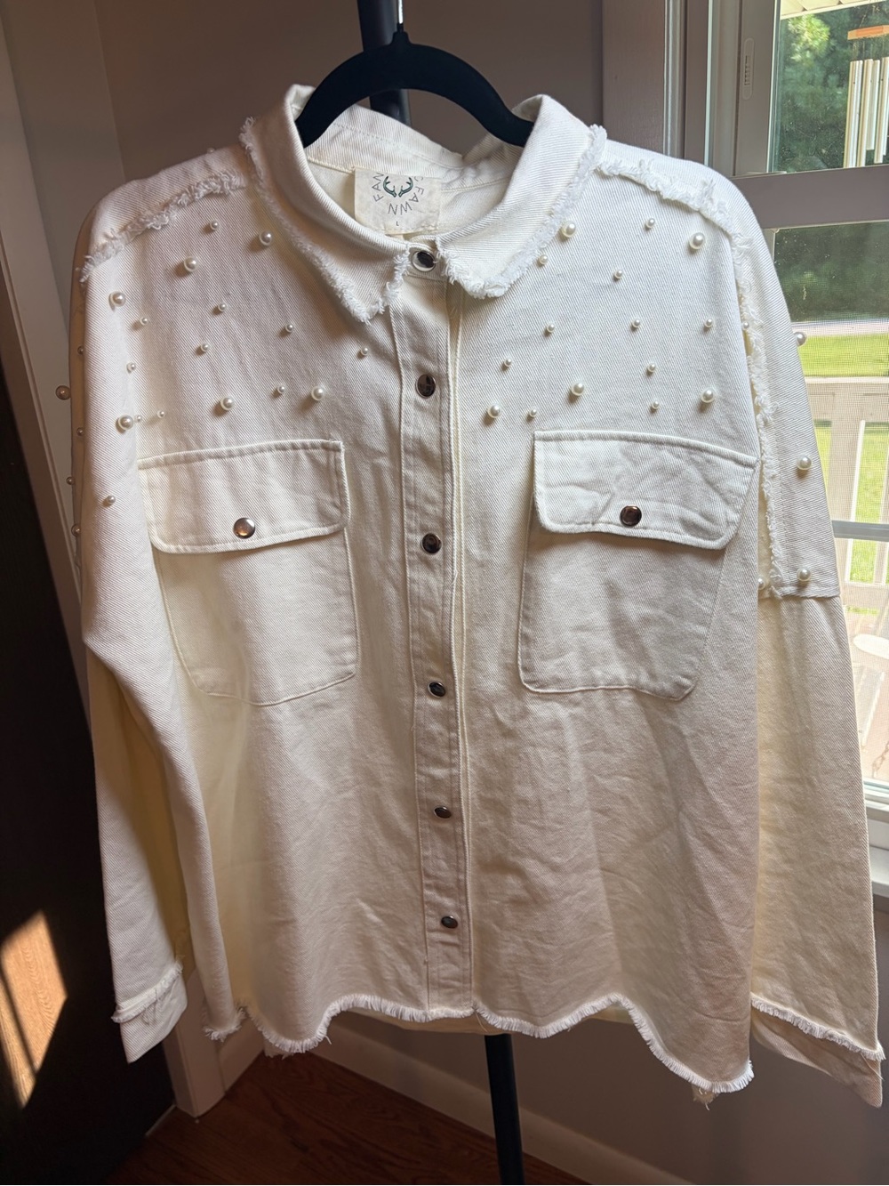 Fantastic Fawn Off White Pearl-Embellished Oversized Jacket Large